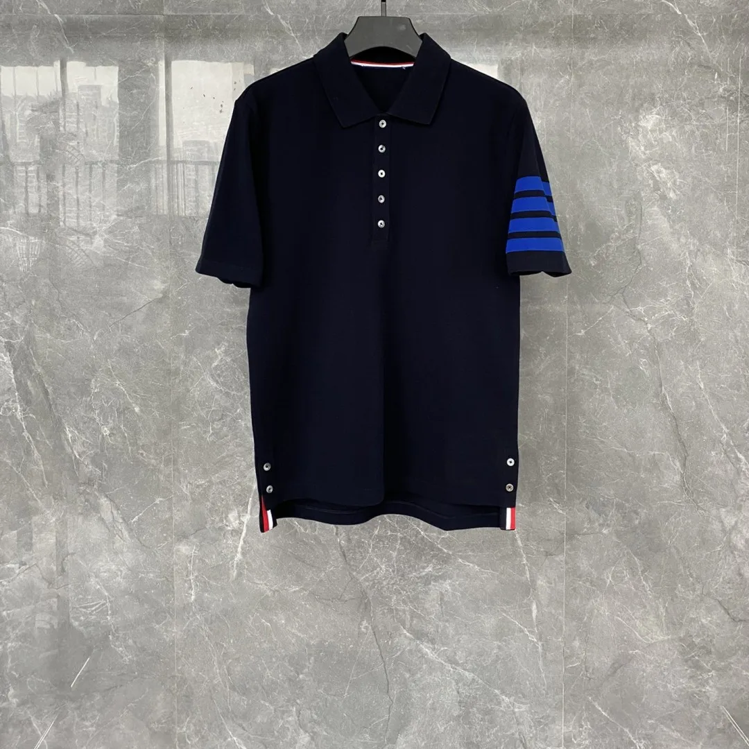 

2023 Summer TB Polo Shirts Luxury Brand Classic 4-bar Striped Mens T-shirt O-Neck Collar Patchwork Short-sleeved Polo T-shirt