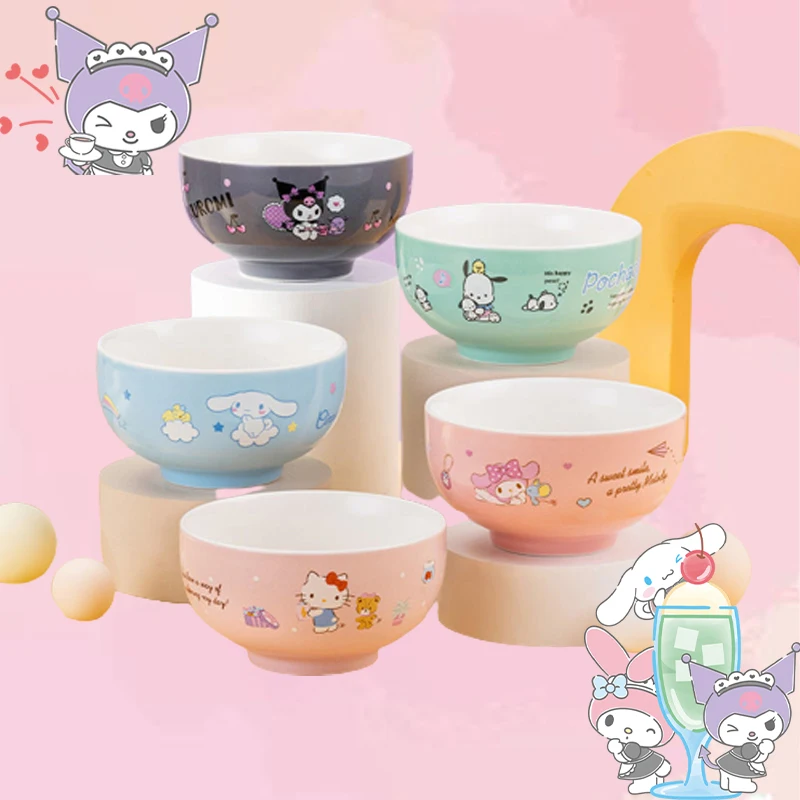 

Hello Kitty Ceramic Bowl 4.5 Inches Sanrio Anime Kuromi Breakfast Salad Fruit Dessert Bowls Noodle Bowl Kitchen Utensils