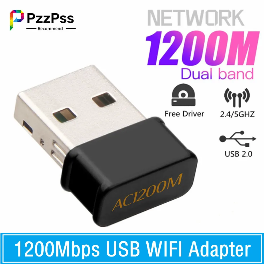 

PzzPss 1200Mbps 2.4G&5G Dual Band USB 3.0 Wireless Wi fi Adapter RTL8811/RTL8812 802.11AC High Speed Network Card For PC Laptop