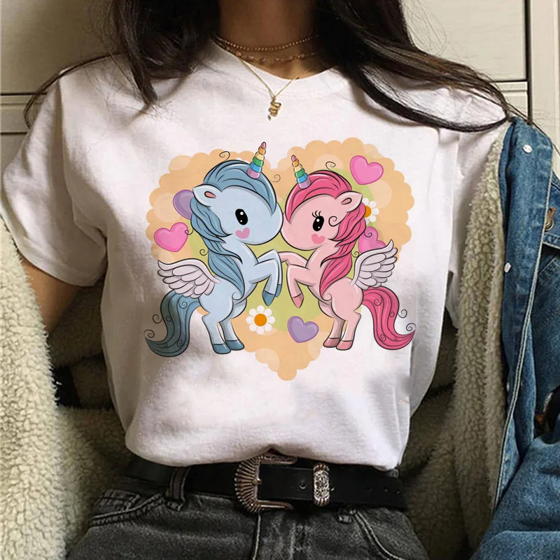 

New Women's T-shirt Kawaii Unicorn Cartoon Funny Top Female T Shirts 90s Streetwear Korean Style O-Neck Tee Shirt Clothes