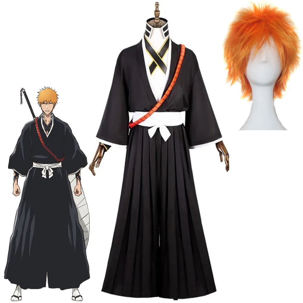 

Костюм для косплея из аниме отбеливатель Kurosaki Ichigo, парик, Шинигами, 15 черных топов, штаны, наряд для Хэллоуина, карнавала, женский костюм