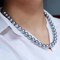 hige end 11 12mm natural south sea genuine gray round pearl necklace free shipping women jewelry pearl necklace