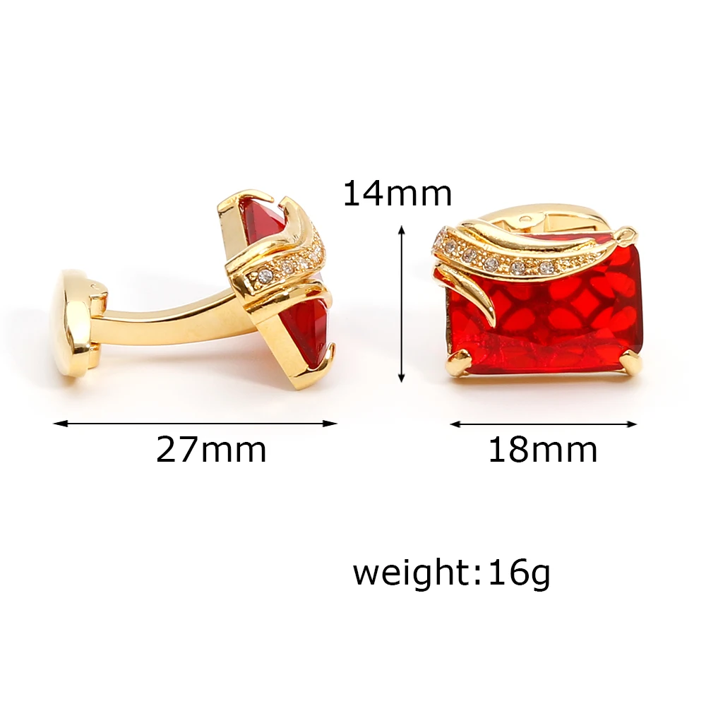 Cufflinks for Men TOMYE XK22S047 Luxury Red Crystal Rhinestone Square Gold Formal Business Shirt Buttons Cuff Links Wedding Gift