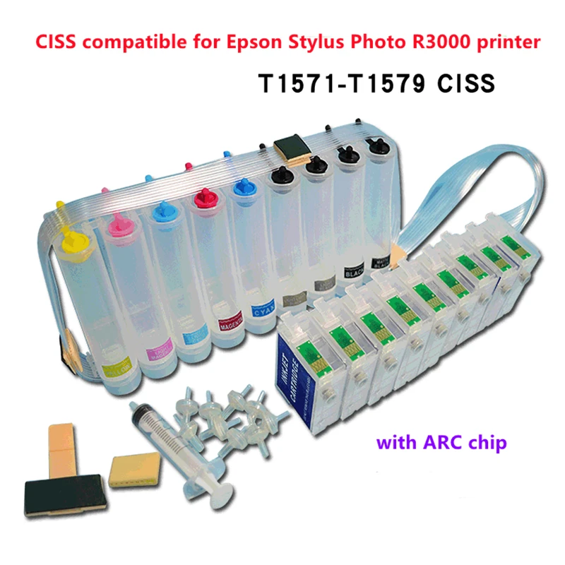 

Empty Compatible CISS SYSTEM With ARC chip T1571-T1579 Continuous Ink Supply System For Epson Stylus Photo R3000 Printer 9Colors