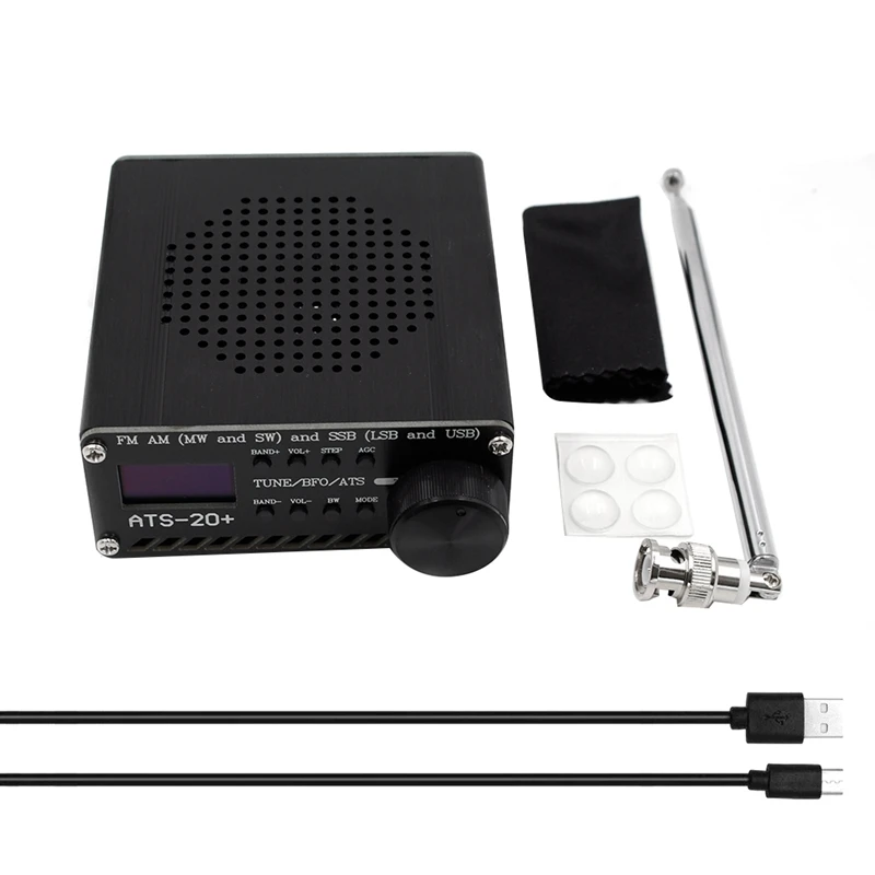 

FULL-New ATS-20+ Si4732 All Band Radio Receiver FM AM (MW & SW) SSB (LSB & USB) With Battery + Ant Enna + Speaker + Case