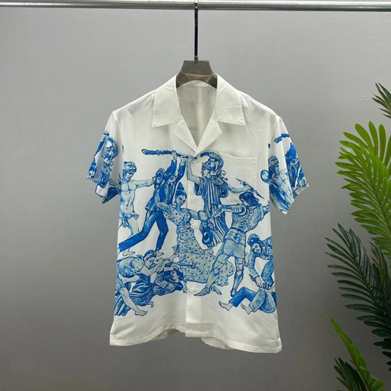 

European And American New Men's Casual Workwear Work Shirts Japanese Short Sleeve Design Color Matching Jackets Fashion Shirts