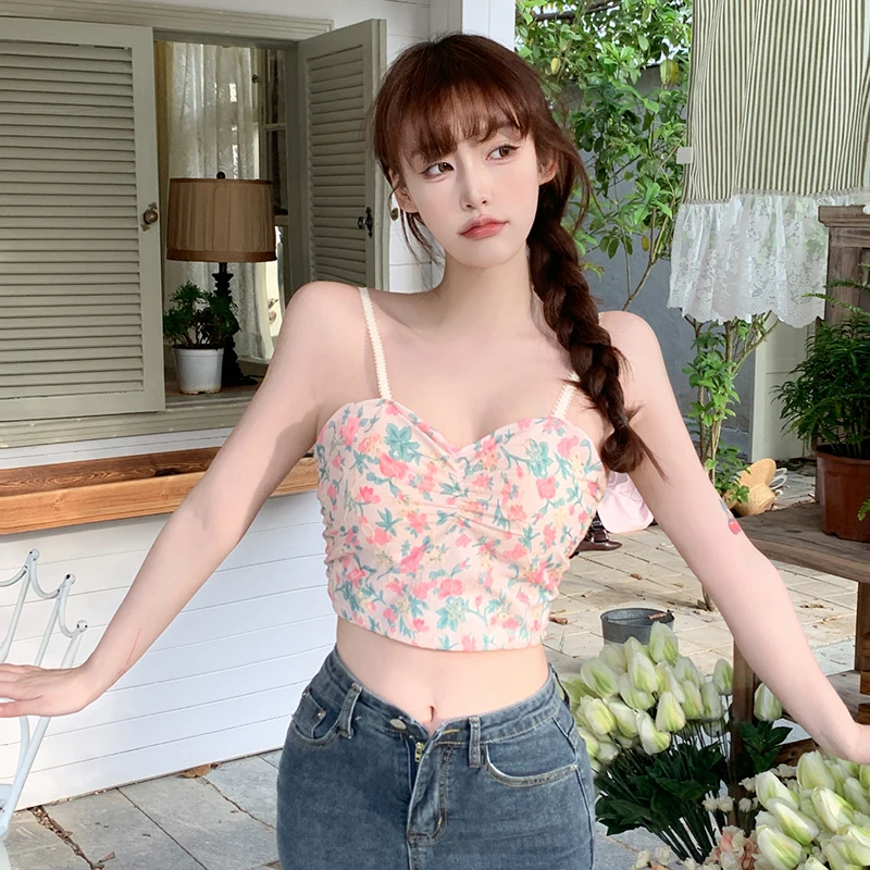 Сексуальные майки с пупком женская кофта подкладкой Корейская версия цветочный