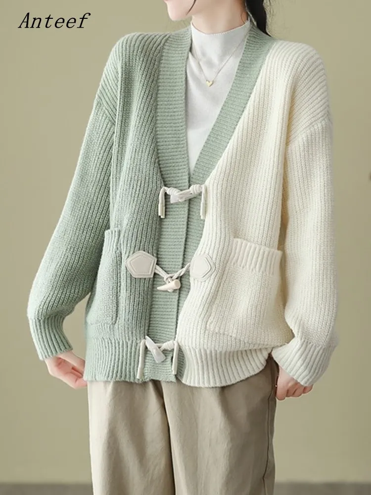 

Большой вязаный винтажный Повседневный свободный осенне-зимний женский кардиган, свитер для женщин, свитера, одежда 2023, пальто