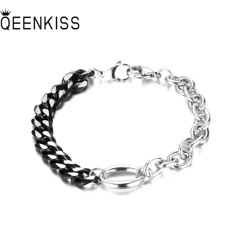 

QEENKISS BT841 Fine Jewelry Wholesale Fashion Birthday Wedding Gift Jointed Punk Hiphop Titanium Stainless Steel Chain Bracelet