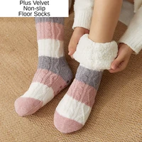 kaus kaki wanita tebal tetap hangat musim dingin winte socks lantai anti selip beludru plus bulu cerpelai kaus kaki imut