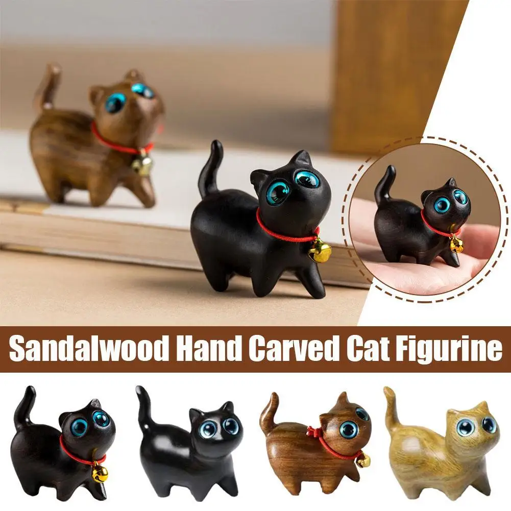 

Sandalwood Hand Carved Wood Cat Figurine Wood Cat Statue Lucky Cute Kitten Sandalwood Sculpture Desk Decor Home Decorations