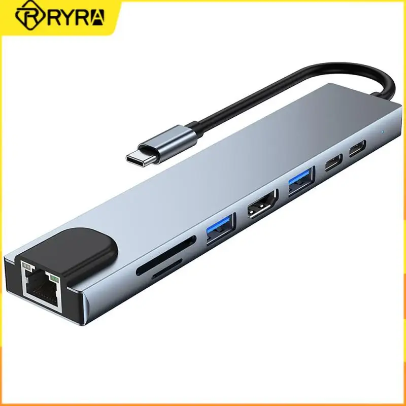 

RYRA 8 port USB C Hub Type-C To 4K HDMI-Compatible USB3.0 RJ45 USB2.0 SD/TF Card Reader PD Fast Charging laptop Docking Stations