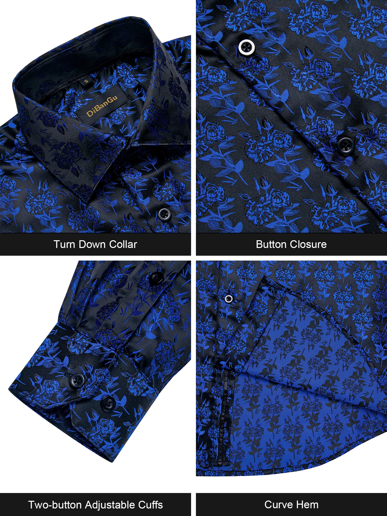 Silk Blue Men Shirts Soft Singal Breasted Turn Down Collar Paisley Shirt For Man Long Sleeve Luxury Ajustable Cuffs Male Tops