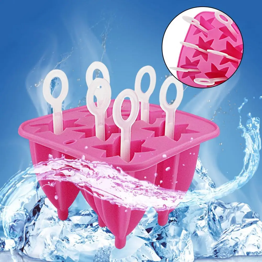 

40%HOT 1 Set Ice Cream Mold Food Grade Heat-Resistant Silicone DIY Popsicle Maker Mold with 6 Ice Cream Sticks Set Party Supplie