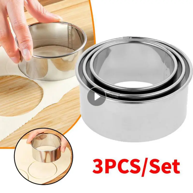 3pcs/Set Stainless Steel Circle Mold Hand Press Set Cookie C