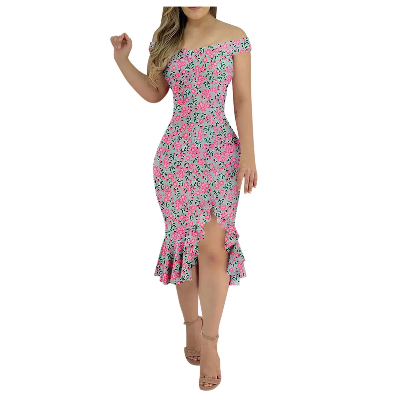 

Women's Sexy Tie-Dye Print Side Split One-Neck Backless Irregular Hem Dress Fashionable Popular Dresses For Women 2023 vestido