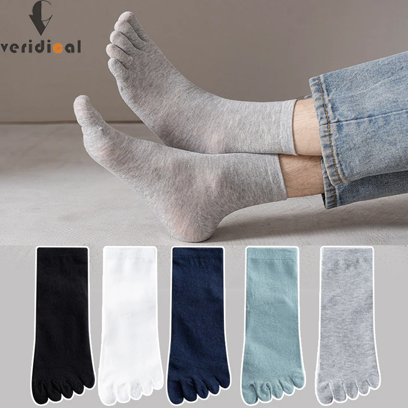 5 Pairs Solid Toe Short Socks Man Cotton Sweat-Absorbing Anti-Bacterial Simple Soft Elastic 5 Finger Socks Sokken Four Seasons