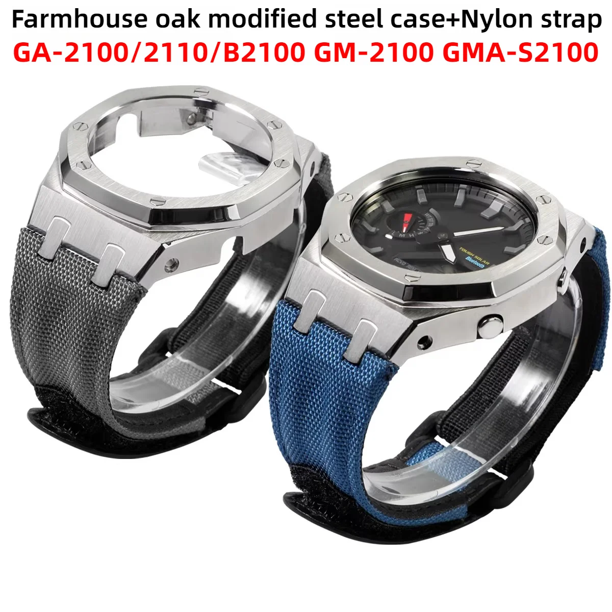 Фото Комплект для модификации GA-2100 GM-2100 для Casioak G-shock GA2100 GA2110 GBM2100 GMA-S2100: эластичный нейлоновый ремешок и стальной корпус, аксессуары №2