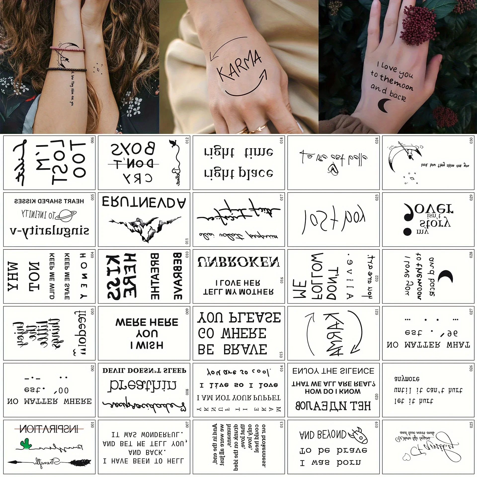 30 шт./упаковка одноразовые наклейки-тату с надписью на английском языке