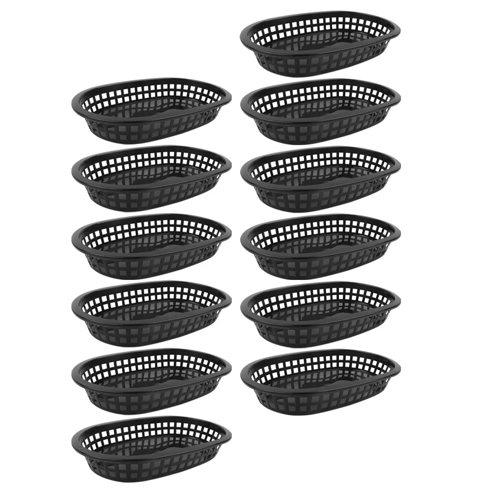 

12 Pcs French Fries Hamburger Basket Plastic Dessert Trays Dishes Fruit Baskets Breakfast Foods Display