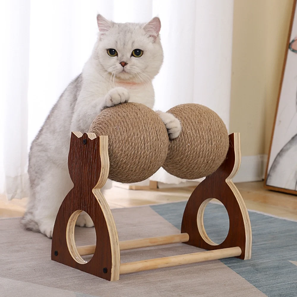 

Cat Scratcher Ball Solid Wood Sisal Hemp Rope Double Cat Toy Cat Tree Cat Scratch Column Paw Grinding Fun Cat Product