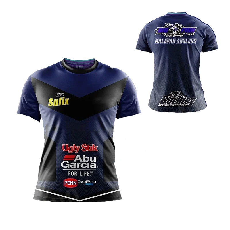 

Dark blue round neck fishing suit short-sleeved breathable unisex summer outdoor off-road riding suit