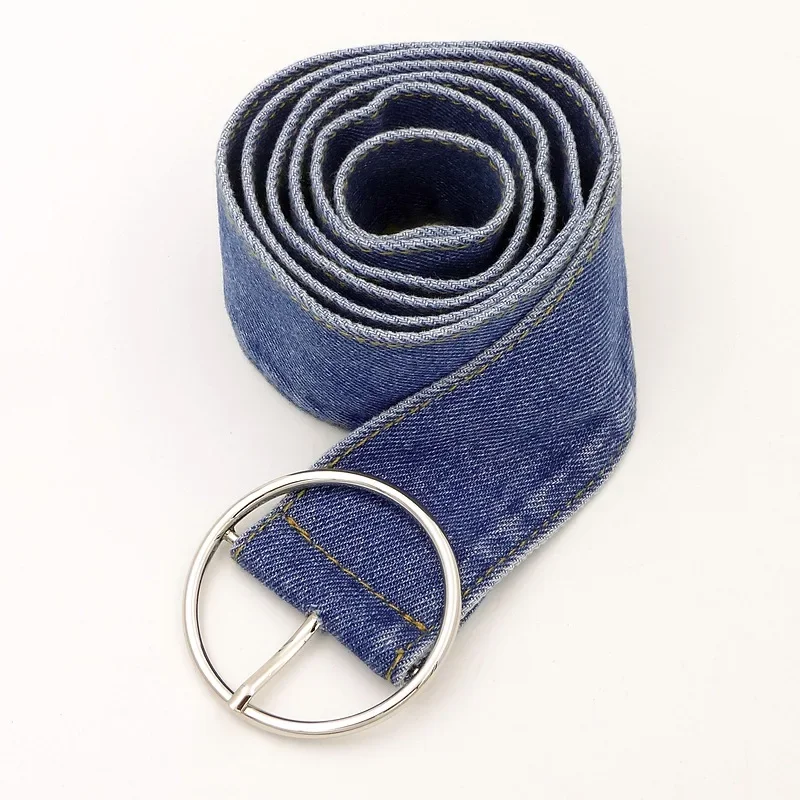 Голубой джинсовый тканевый ремень женский летний простой универсальный