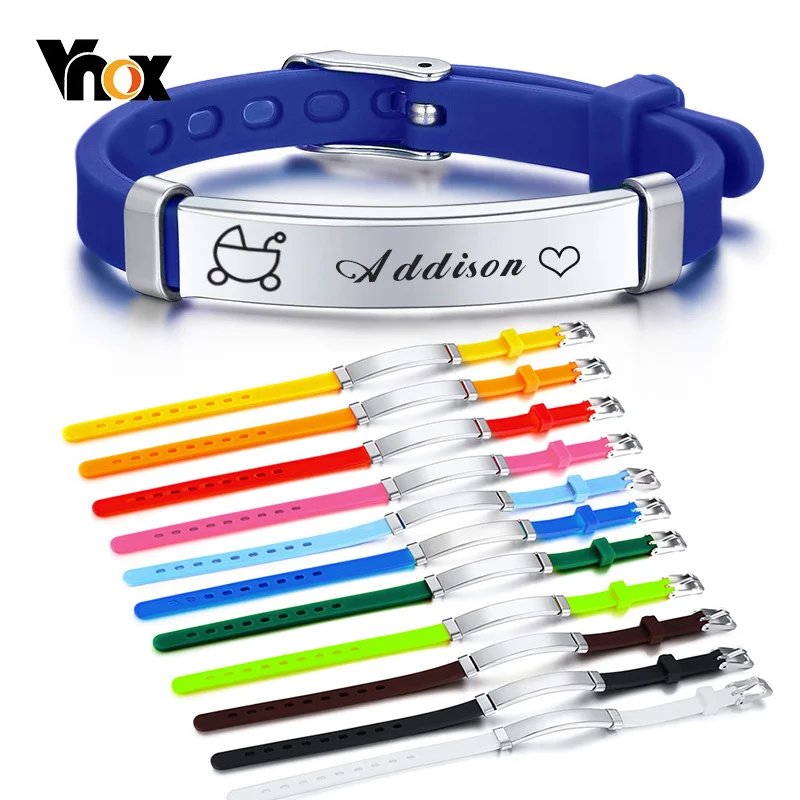 

Vnox Personalize Engrave ID Silicone Baptism Bracelets for Son Daughter Anti Allergy Custom Gifts for New Baby Jewelry