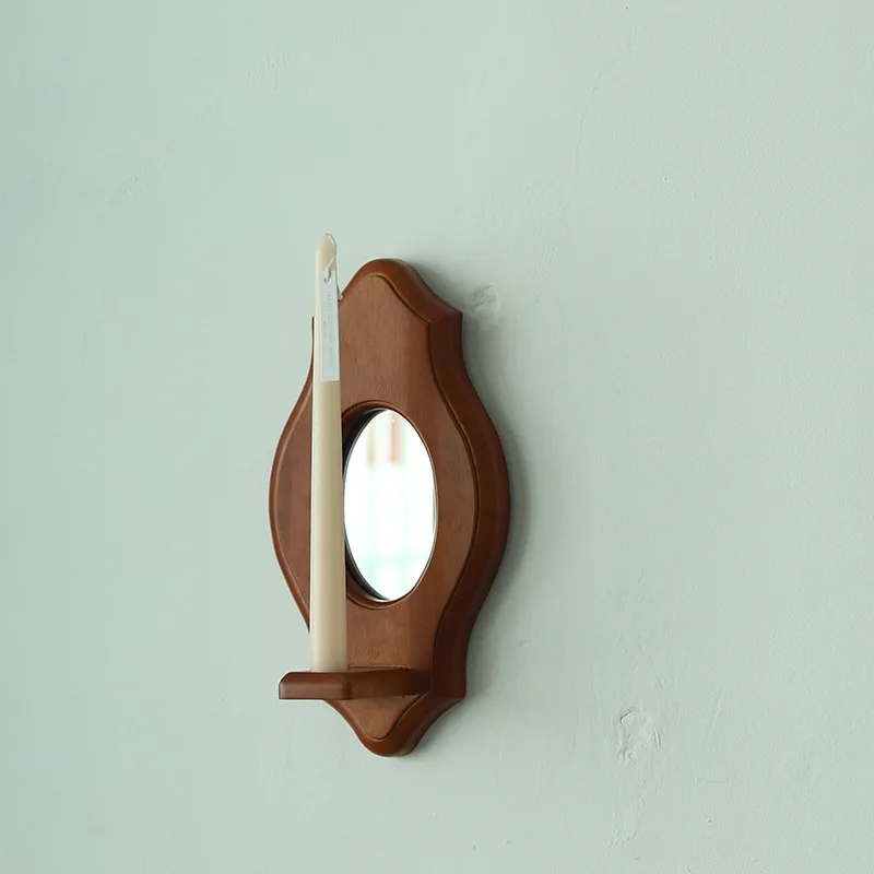 Joylove Retro Korean Solid Wood Mirror Medieval Candle Decoration Hanging Wall Mirror Cosmetic Mirror Candle Holder