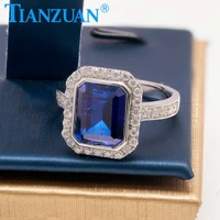 new 9x11mm main stone lab grown diamond sapphire ring rectangle shape 925 silver for women party wedding fine jewelry