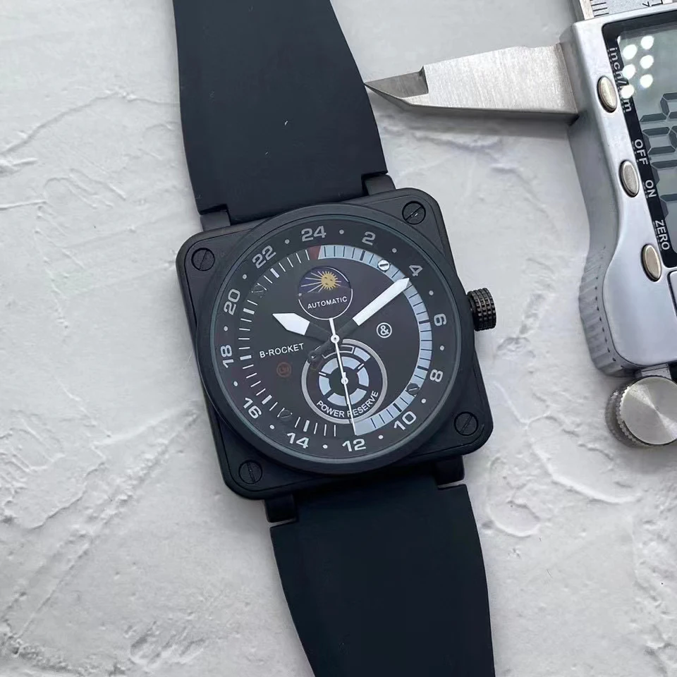 

2022 New fashion brand business Men automatic mechanical watch sun, moon star rubber frosted Ross Square Multifunction watches
