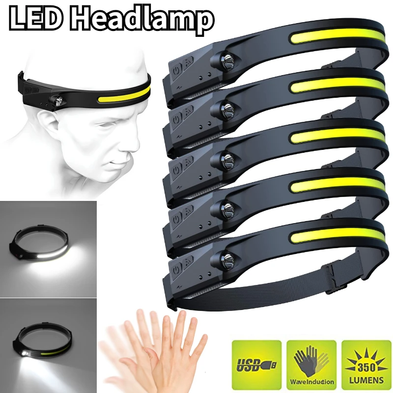 LED Headlamp Sensor Induction Headlight Waterproof USB Recha