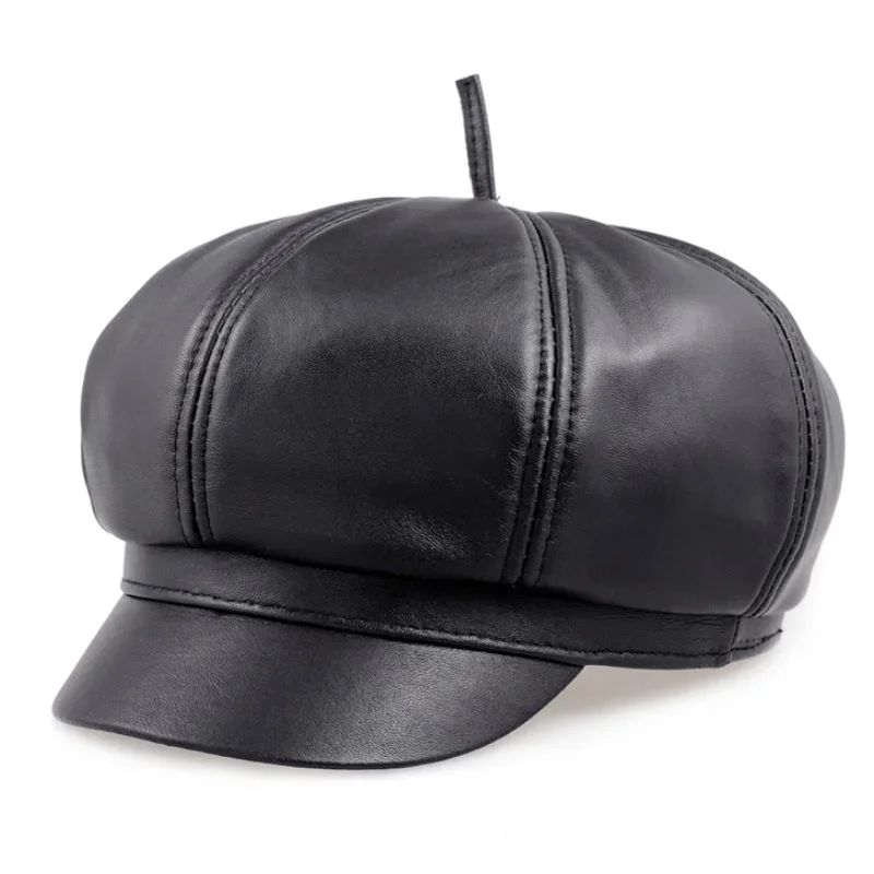 Мужской берет из мягкой натуральной кожи теплая восьмиугольная шапка для