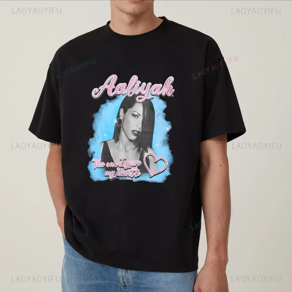 Фото Футболка с принтом Aaliyah — рубашка Uniqlo с короткими рукавами, подходящая для мужчин и женщин — футболка большого размера №3