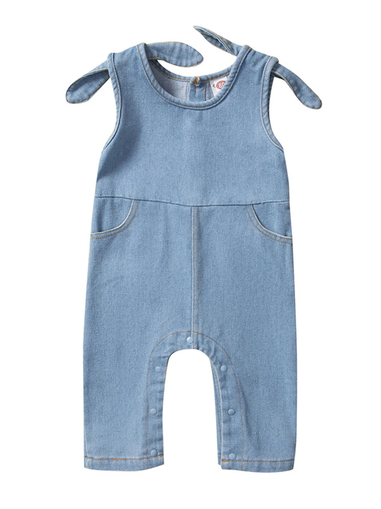

Newborn Baby Boy Girl Denim Overalls Sleeveless Romper Button Down Jumpsuit Jeans Casual Outfit