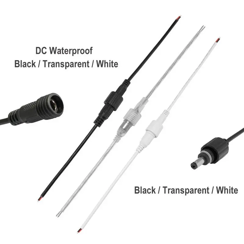 Waterproof DC Power Cable 22AWG 12V 5.5mm 2.1mm Jack Connector Cable Pigtail Extension Wires For CCTV Camera Outdoor Lamp Light