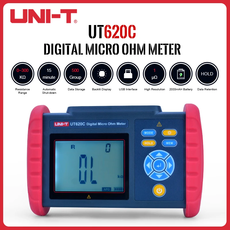 

UNI-T UT620C Digital Micro Ohm Meter DC Low Resistance Milliohm Ohmmeter Wire/Coil/Motor/Connectors Resistance Tester