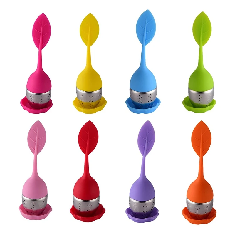 

8 Pieces of Tea Infuser Stainless Steel Tea Strainer Loose Tea Strainer with Silicone Handle and Drip Tray