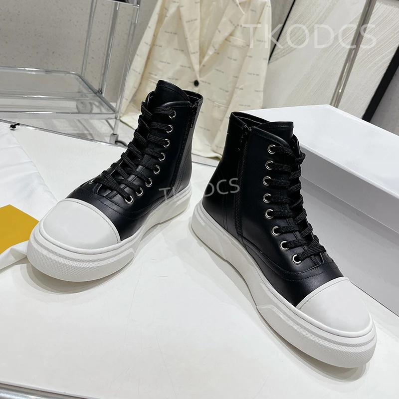 

Женские высокие кроссовки из натуральной кожи, на шнуровке, на толстой подошве, брендовые дизайнерские, повседневная обувь на молнии