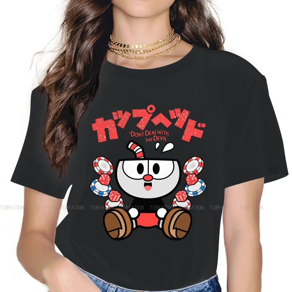

Chibi Women TShirt Cuphead Ms Chalice Game Girls Basic Tops 4XL O-neck Female T Shirt Funny Fashion Gift