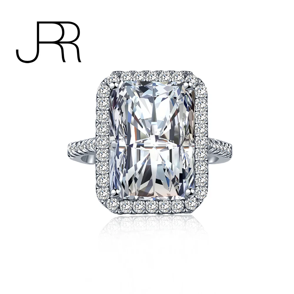 

JRR Luxury 925 Sterling Silver 10ct 14*10mm Cushion Cut Created Moissanite Wedding Engagement Girls Women Rings Fine Jewelry