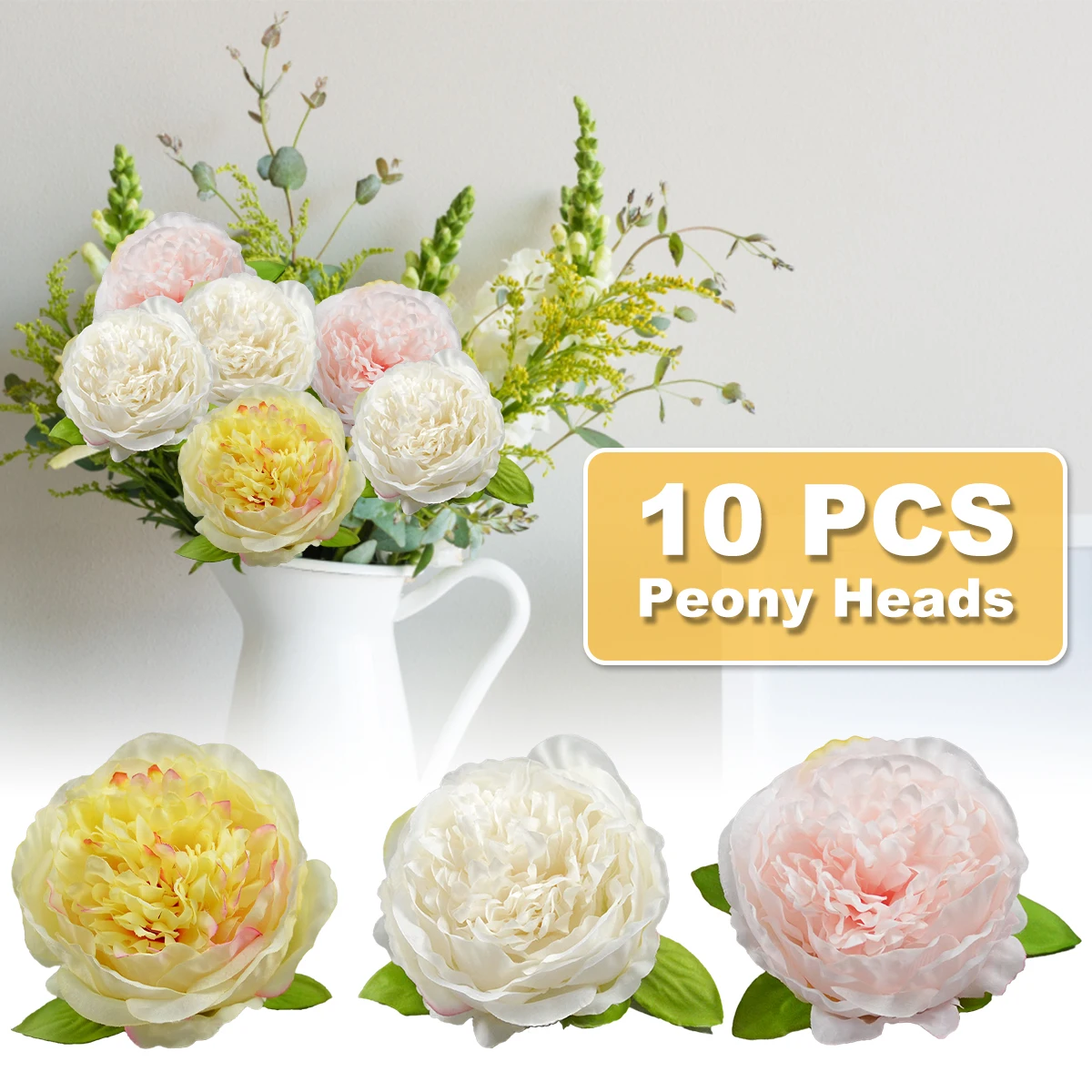 

10 Pcs Silk Peony Fake Flower Artificial Peony Flower Head Realistic Plant for DIY Wreath Craft Simulation Peony Flowers for