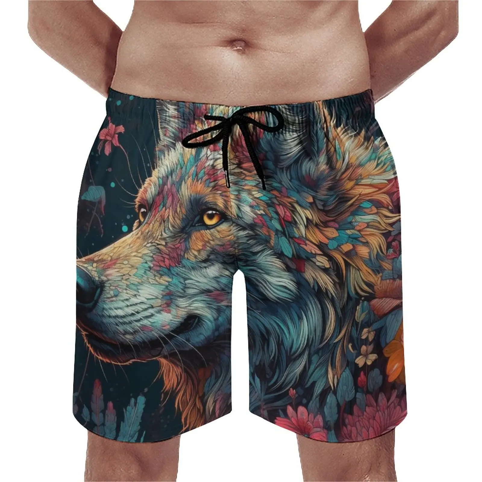 

Summer Gym Shorts Wolf Sports Surf Neon Colorful Painting Custom Beach Short Pants Casual Quick Dry Beach Trunks Big Size