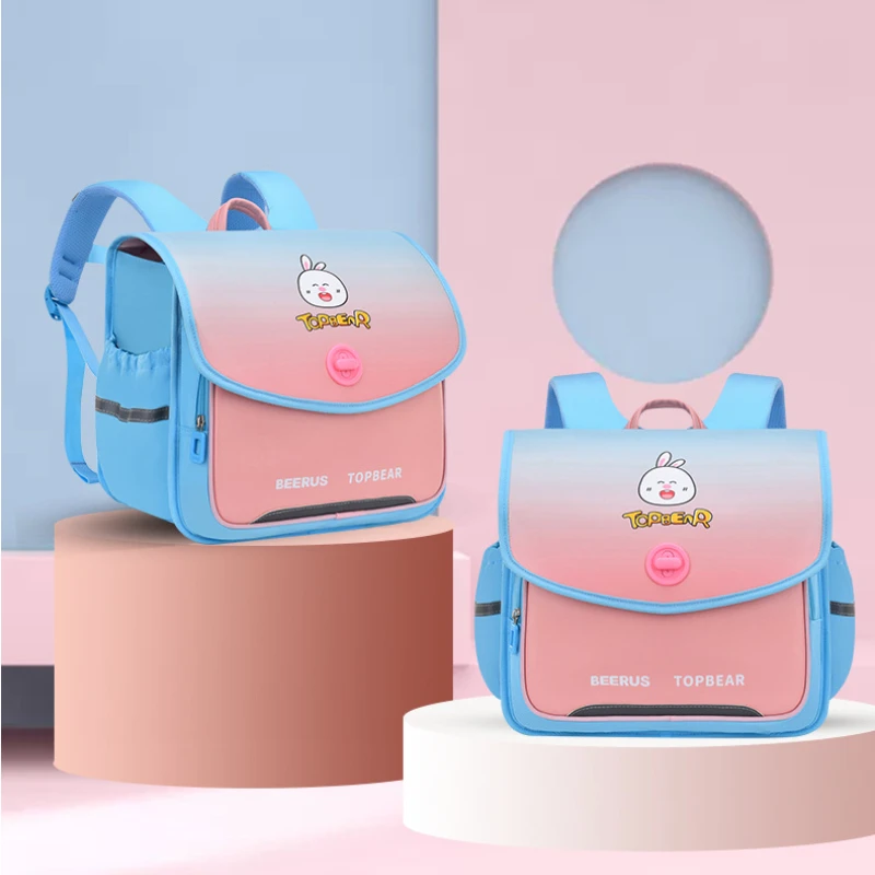 Horizontal British Children Primary School Bags New Large Fashion Grade 2-5 Girls Boys Rabbit PU Cartoon Gradient Backpacks Hot