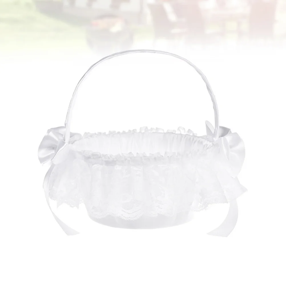 

Wedding Lace Flower Basket with Fabric Flower Decor Delicate Flower Girl Baskets Party Photo Props for Wicker weddings