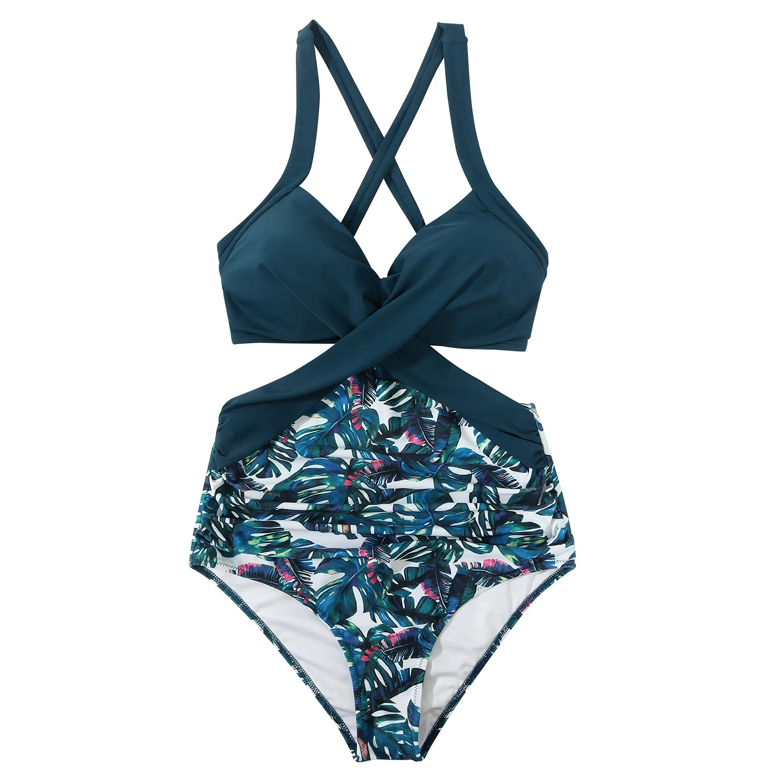 Женский купальный костюм купальник с леопардовым принтом облегающий высокой