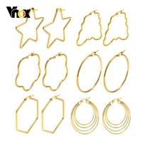 vnox oversize women hoop earrings minimalist metal round circle geometric huggie cool punk rock girl ear jewelry