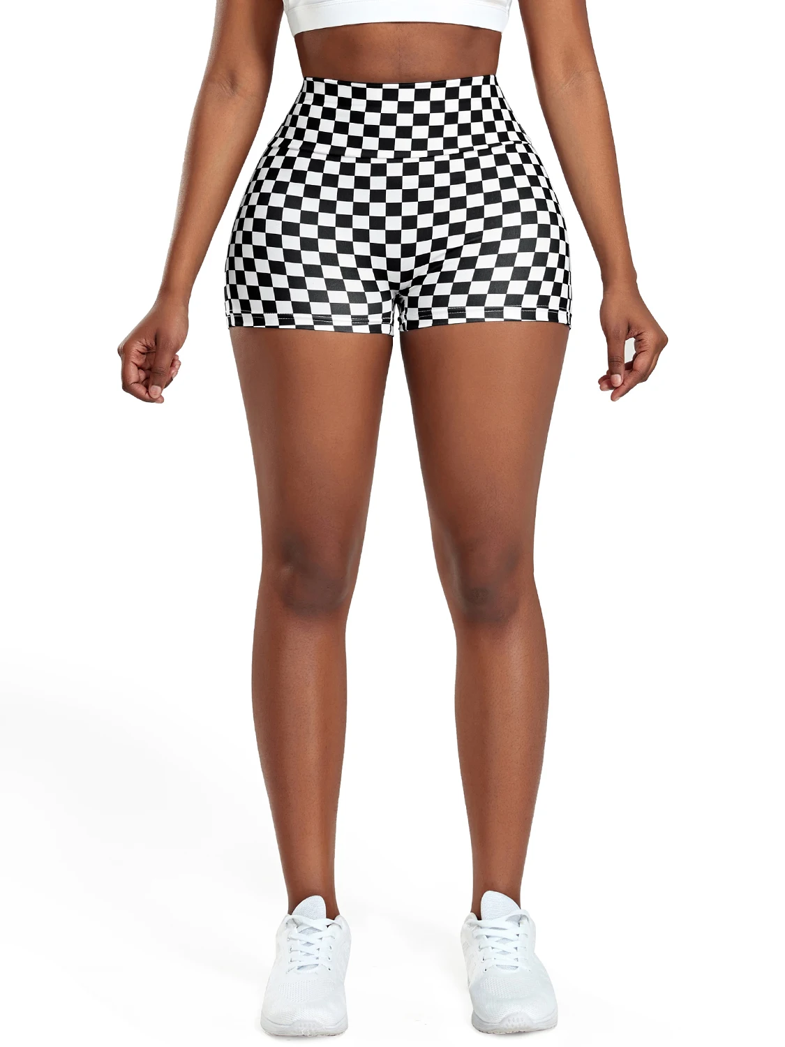 Printed Shorts With Pocket Women High Waist Skinny Yoga Shorts Fashion Checkered Scrunch Butt Leggins Gym Workout Clothes Female