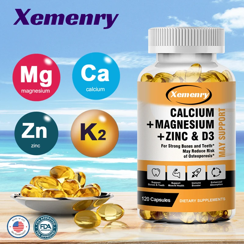 

Xemenry Calcium Magnesium Zinc Capsules with Vitamind3 for Strong Bones & Teeth|Heart, Nerve & Immune Function Support