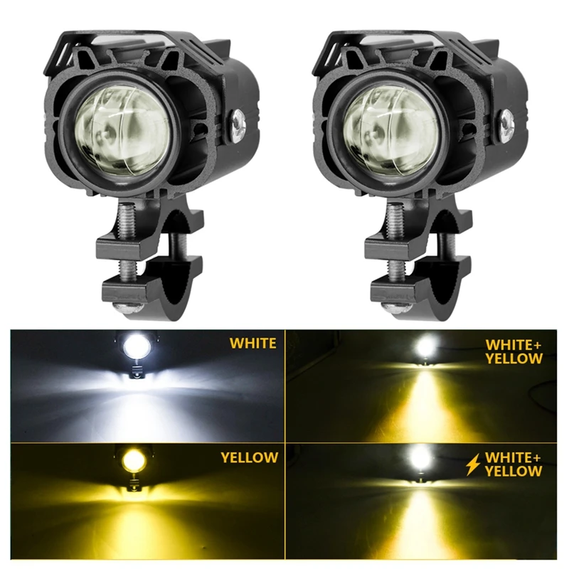 

60W Motorcycle LED Driving Lights Fog Lamp Spot Lights White+Yellow Headlights For Motorcycle SUV Boat ATV, 2PCS